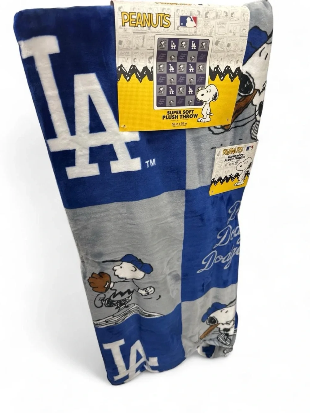Peanuts Los Angeles Dodgers Blue Gray Plush Throw Blanket